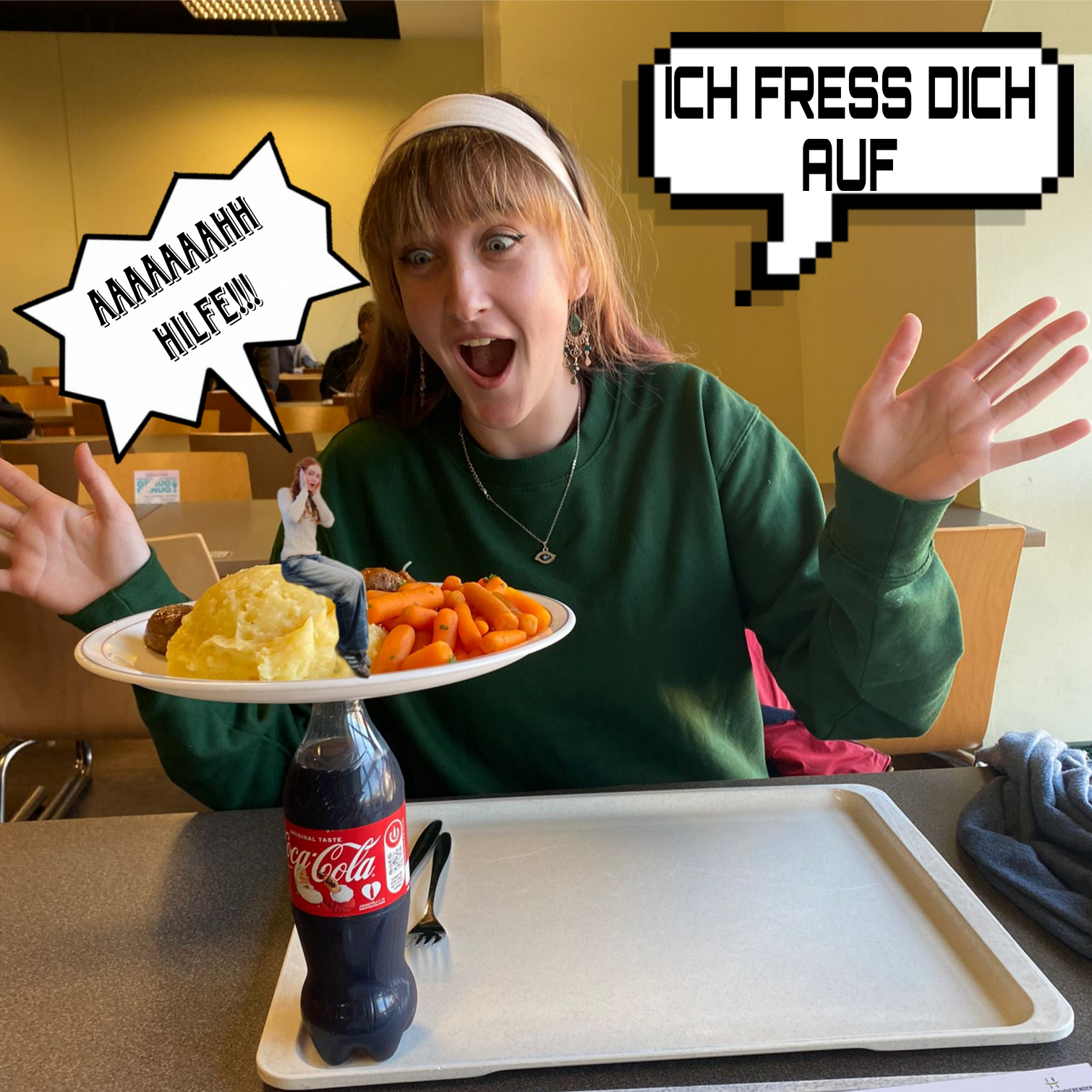 Studentin isst in der Mensa 